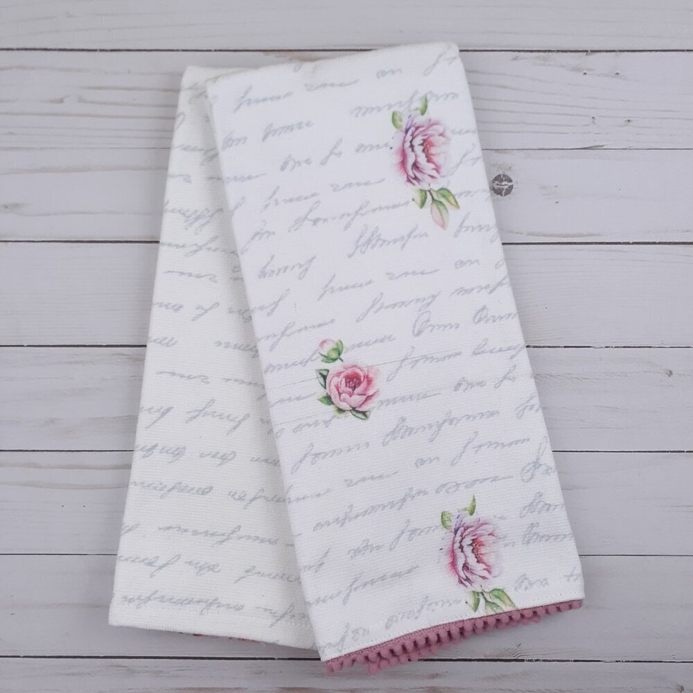 Shabby Chic Easter Kitchen Towels Set of 2 Bunny Flowers Floral Pink - Picture 3 of 4